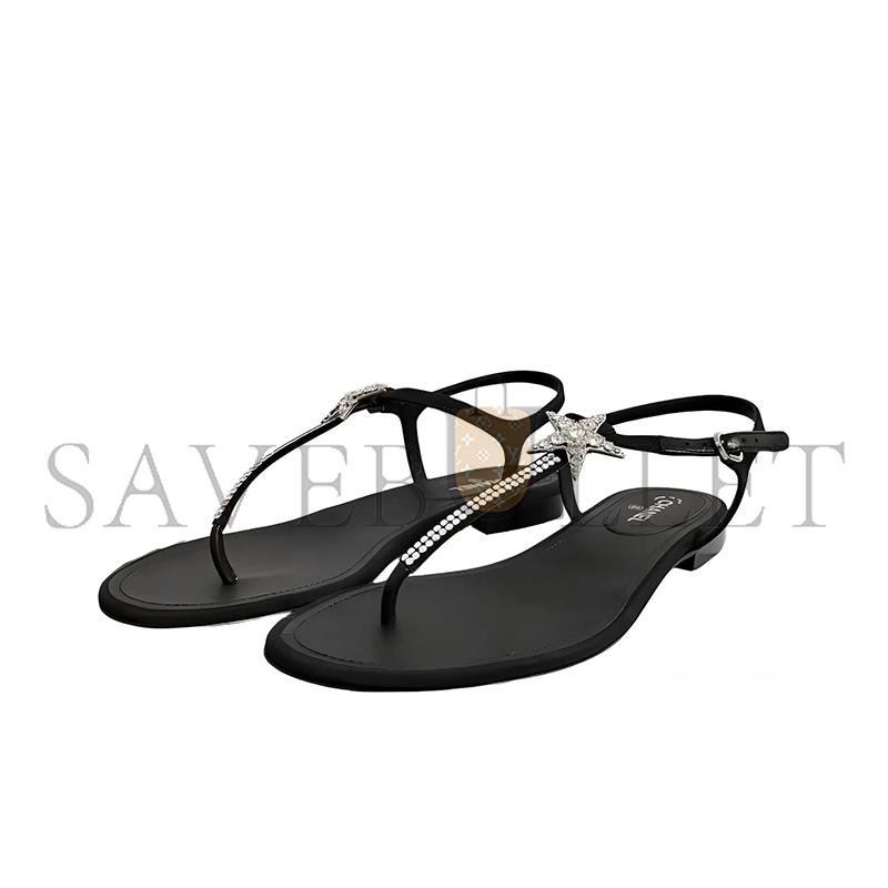 CHANEL SANDALS FOR WOMEN DOUBLE CC PEARL RHINESTONE HARDWARE BLACK BEACH SHOES G36014 X51738 94305